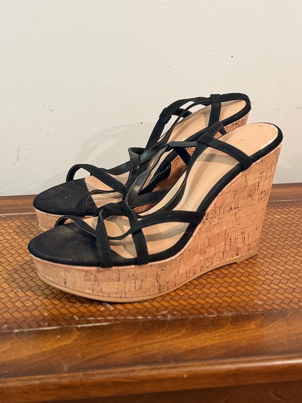 H&M Black Strappy Cork-Style Wedge Sandals